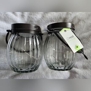 NEW Carved Glass LED Lanterns w/ Star Lights, battery powered, black metal top